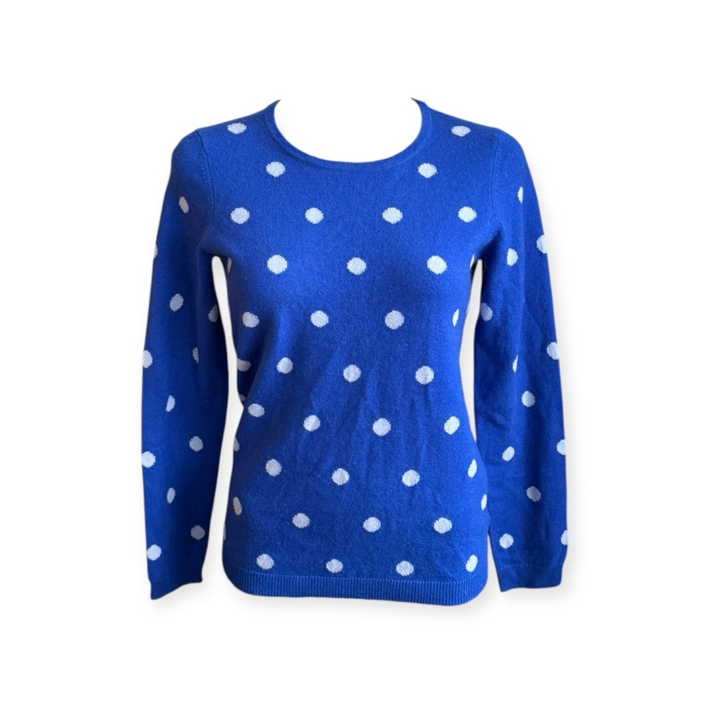 Talbots Pure Cashmere blue white polka dots small medium